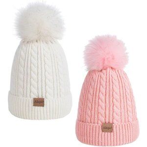 Kids Winter Beanie Children's Warm Fleece Lined Knit Thick Ski Cap with Pom